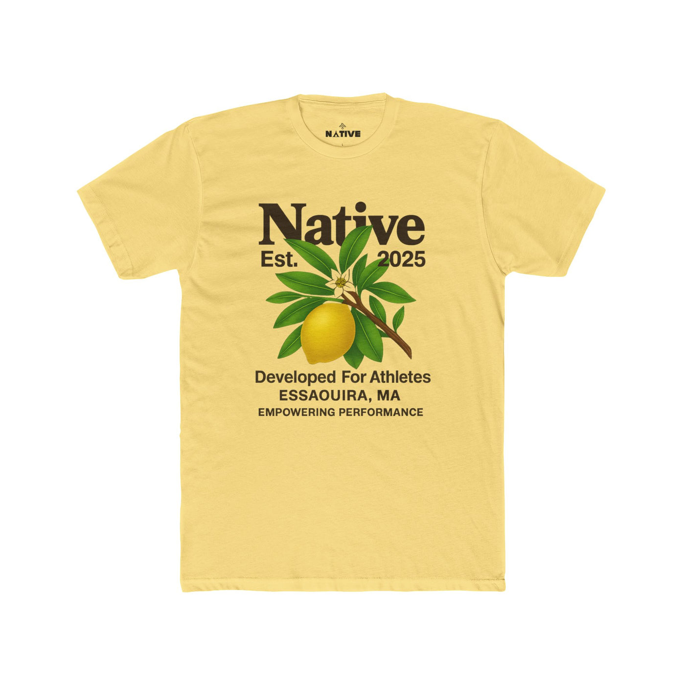Native Lemon Tee — "Native Est. 2025" Athletic Crew Shirt